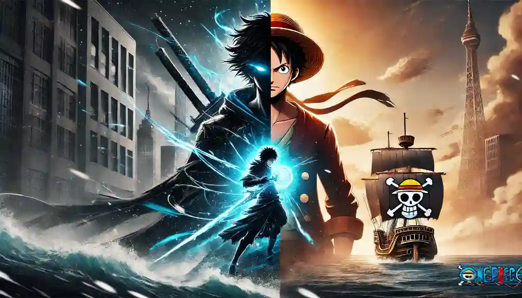 Solo Leveling anime scene with Sung Jin-Woo in a battle stance